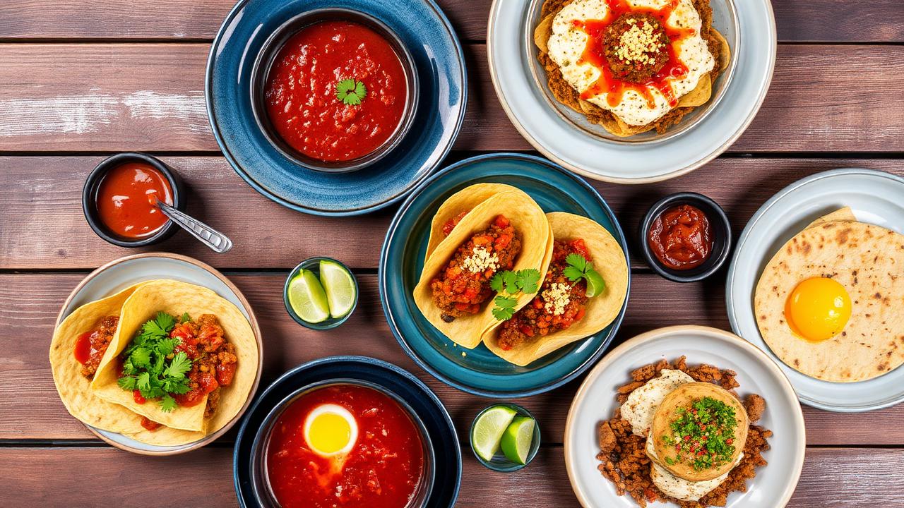 Platillos mexicanos servidos con salsa